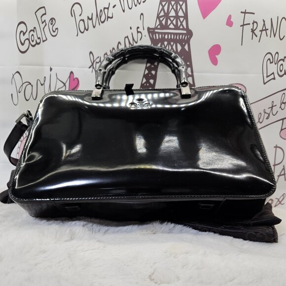 Gucci Black Patent Leather Bamboo Handle 2-Way Bag - Picture 11 of 16